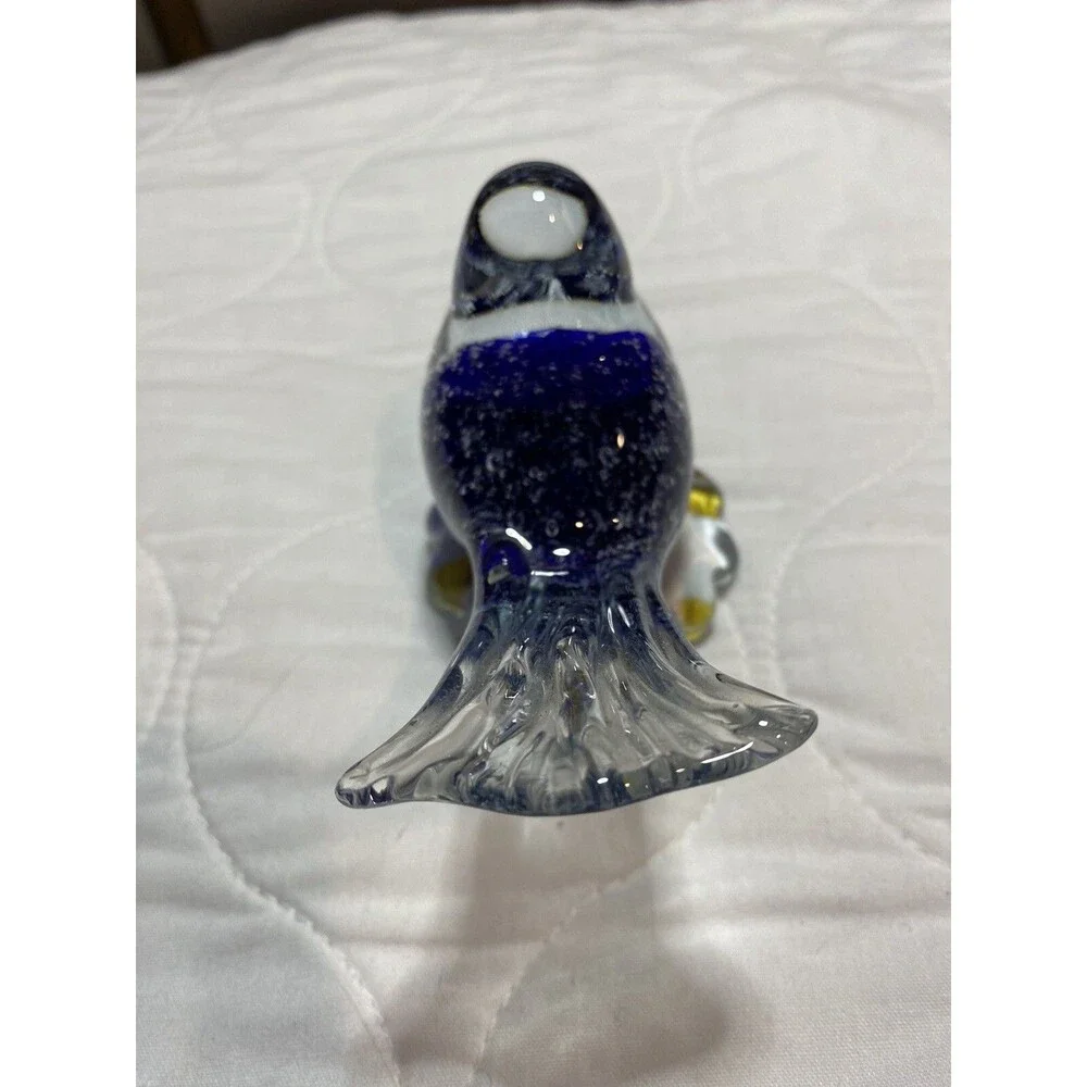 Art Glass Blown Glass Blue & Clear Sommerso Bird “Snowflakes “